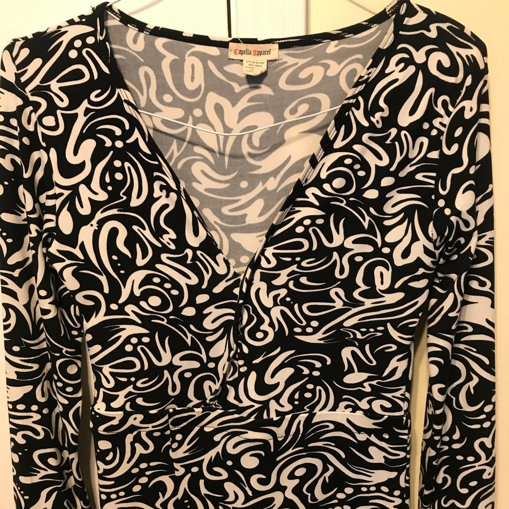 black and white print dress from capella apparel
